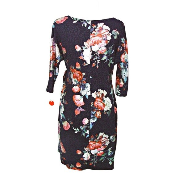 Robbie Bee Foil Floral Wrap Midi Dress Hits At Knee Black Red Teal Size PM NWT - Picture 5 of 12